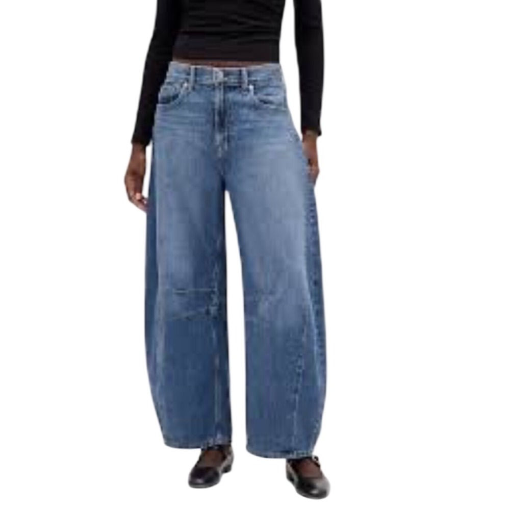 Gap High Rise Horseshoe Jeans 30/10R Dark Indigo Barrel Leg Baggy Wide Denim